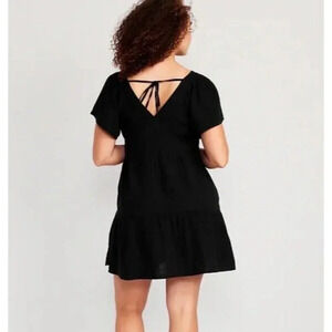 Old  Navy Black Cotton V-neck Swing Blackjack Mini Swing‎ Dress NWT Small